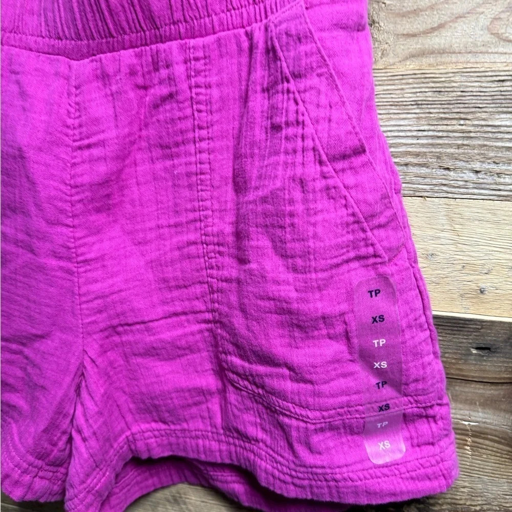 NWT Gap 💯 Cotton Crinkle Gauze pull on short pink pockets lounge comfy loose XS